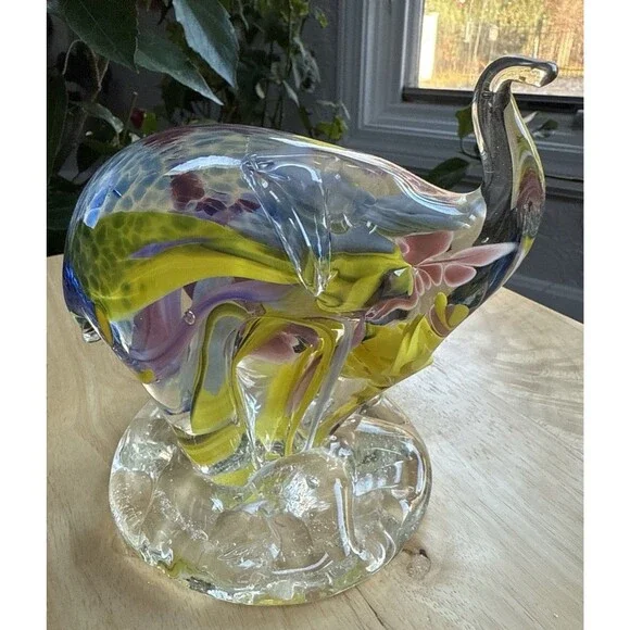 Hand Blown Art Glass Elephant Figurine Paperweight Signed By Artist - Picture 4 of 12